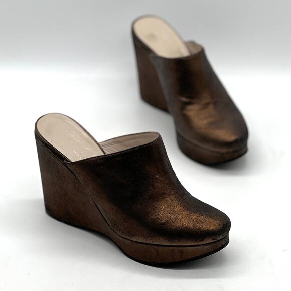 ROBERT CLERGERIE Wedge Platform Mule Womens 5 Bronze Metallic Leather Heel - Picture 1 of 15